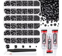Resin Rhinestones for Crafts with 3pcs 10ml B7000 Jewelry Glue, 3 Boxes Black Flat Back Crystals Diamonds for Bedazzling Crafts Nail Art Makeup Gems for Clothes