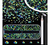 Resin Rhinestones Kits, 2/3/4/5/6mm Flatback Jelly Rhinestones, 1 Box Emerald Black AB Non Hotfix Crystal Gems for DIY Crafts Mugs Bottles Tumblers Clothes Makeup Nail Manicure