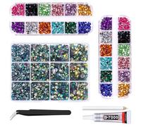 Resin Rhinestones Kits, 2mm-6mm Mixed Flatback Round Rhinestones with 1 Tweezers Glue Pen, Bedazzling Diamonds Crystal Gems for Craft Nail Art Face Makeup Tumblers Mugs Clothing (Colorful)