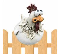 Resin Rooster Garden Decor - Cute Chicken Fence Ornament, Funny Expression Outdoor Lawn Figure, Weather Resistant Yard Statue, Whimsical Chicken Decor For Patio Balcony Farmhouse Garden Art
