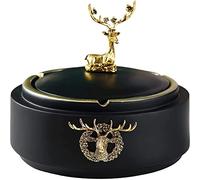 Resin Round Ashtray, Decorative Deer Antler Ash Holder with Stainless Steel Liner, Home Hotel Ornaments