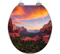 Resin Round Toilet Seat Red Rocks Sunset Sedona Pattern with Quiet Close Quick Release Hinges, Decorative Lid Cover Easy to Clean and Install