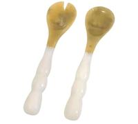 Resin Salad Serving Spoon Set, 12 Inch Handmade Marble Finish, Durable Lightweight Server Set, Fork & Spoon for Salad, Pasta & Kitchen Serving Utensils (White & Light Brown)