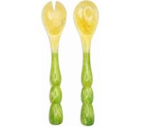 Resin Salad Serving Spoon Set, 12 Inch Handmade Marble Finish, Durable Lightweight Server Set, Fork & Spoon for Salad, Pasta & Kitchen Serving Utensils (Green)