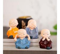 Resin Set of 4 Little Monk Buddha Statue Think No Speak No Evil Hear See No Evil Showpiece for Home Decor Living Room Office| Birthday Gifts