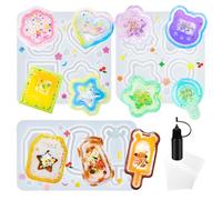 Resin Shaker Moulds Set Kawaii Keychain Charms Pack of 9 Epoxy Silicone Trays Precision Tip Applicator Bottle Kit Bundle