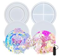 Resin Shaker Moulds Set Large Round and Ring Coaster Pack of 3 Epoxy Silicone Trays Precision Tip Applicator Bottle Kit Bundle