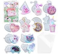 Resin Shaker Silicone Moulds Set Keychain Charms Pendant Handmade Quicksand Jewellery Casting Supplies 11 Trays with 5 Seal Films