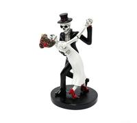 Resin Skeleton Couple Statue 4.73in Waterproof Decor | Gothic for romance design, male hat female flower crown, spooky sweet blend, Halloween party essential
