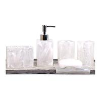 Resin Soap Dish, Soap Dispenser, Toothbrush Holder & Tumbler Bathroom Accessory 5 Piece Set (white)