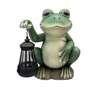 Resin Solar Garden Statue Frog Decor Outdoor Lawn Light Waterproof Yard Ornament for Patio Pathway Green 17x12x22cm