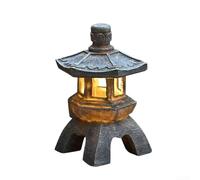 Resin Solar Pagoda Lantern Garden Statue, Weatherproof Chinese Courtyard Light Ornament with Auto On/Off, Zen Decor for Yard Patio Lawn Grey Finish(Dome)