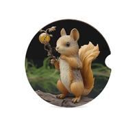 Resin Squirrel 1PCS Car Coasters Absorbent Drink Coasters with A Finger Universal Wood Coffee Coaster for Cup Holders Non-Slip Car Cup Holder Coaster Cute Drink Mat Car Accessories for Women Men
