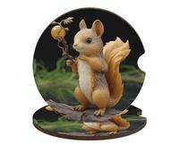 Resin Squirrel 2PCS Car Coasters Absorbent Drink Coasters with A Finger Universal Wood Coffee Coaster for Cup Holders Non-Slip Car Cup Holder Coaster Cute Drink Mat Car Accessories for Women Men