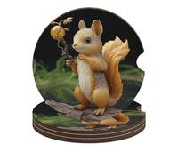 Resin Squirrel 4PCS Car Coasters Absorbent Drink Coasters with A Finger Universal Wood Coffee Coaster for Cup Holders Non-Slip Car Cup Holder Coaster Cute Drink Mat Car Accessories for Women Men