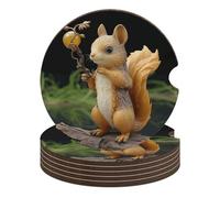 Resin Squirrel 6PCS Car Coasters Absorbent Drink Coasters with A Finger Universal Wood Coffee Coaster for Cup Holders Non-Slip Car Cup Holder Coaster Cute Drink Mat Car Accessories for Women Men
