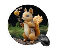 Resin Squirrel Round Mouse Pad 7.8 Inch, Portable Gaming Mouse Mat with Non-Slip Rubber Base & Smooth Surface, Waterproof Mousepad for PC, Laptop, Computer, Office, Home