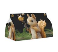 Resin Squirrel Tissue Box Cover Rectangle Modern PU Leather Tissue Holder Farmhouse Napkin Holders Decorative Tissues Box Holder for Bathroom Kitchen Office Bedroom Dresser