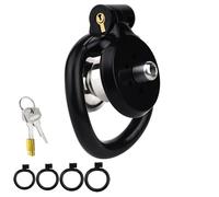 Resin & Stainless Steel Cock Chastity Cage Devices, Negative and Flat Locks Men Penis Cage, Urine Divertor, 2 Keys, and 4 Size Rings - Pink Sissy BDSM Male Sex Toys (Black,Original)