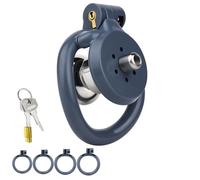 Resin & Stainless Steel Cock Chastity Cage Devices, Negative and Flat Locks Men Penis Cage, Urine Divertor, 2 Keys, and 4 Size Rings - Pink Sissy BDSM Male Sex Toys (Dark Blue,Original)