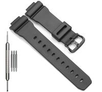 Resin Strap Compatible with Casio DW9052 Series Mens Watch Band DW9052-1V DW9052-1BCG Black Sport Bracelet (Black band Black buckle)