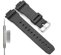 Resin Strap Compatible with Casio DW9052 Series Mens Watch Band DW9052-1V DW9052-1BCG Black Sport Bracelet (Black band Steel buckle)