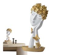 Resin Thinking Lady Sculpture - Abstract Face Statue With Creative Style, Contemporary Decorative Figurine, Blonde Hair Ornament, Artistic Accent Piece For The Art