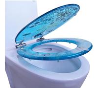 Resin Toilet Seat Clear Seashells Filling Pattern Toilet Cover Adjustable Hinges Never Slips for Bathroom Decor, Easy Installation and Clean, Ocean Series