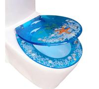 Resin Toilet Seat Clear Seashells Filling Pattern Toilet Cover Adjustable Hinges Never Slips for Bathroom Decor, Easy Installation and Clean, Ocean Series