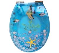 Resin Toilet Seat Elongated, 16.5" × 14.2" Ocean Decorative Toilet Seats Cover with Non-Slip Bumpers, No Slam Slow Close Toilet Lid, Quick Release for Easy Cleaning