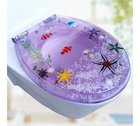 Resin Toilet Seat Elongated, 16.5" × 14.2" Ocean Decorative Toilet Seats Cover with Non-Slip Bumpers, No Slam Slow Close Toilet Lid, Quick Release for Easy Cleaning