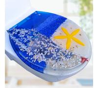 Resin Toilet Seat Elongated, 16.5" × 14.2" Ocean Decorative Toilet Seats Cover with Non-Slip Bumpers, No Slam Slow Close Toilet Lid, Quick Release for Easy Cleaning