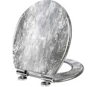 Resin Toilet Seat Elongated Grey Marble Hand-Drawn Dark Gray Abstract Texture Granite Stone Quiet Close Quick Release Hinges Easy to Install Decorative Cover
