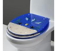 Resin Toilet Seat Elongated, Ocean Series Decorative Toilet Seats Cover with Non-Slip Bumpers, No Slam Slow Close Toilet Lid, Quick Release for Easy Cleaning,Style E