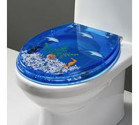 Resin Toilet Seat Elongated, Ocean Series Decorative Toilet Seats Cover with Non-Slip Bumpers, No Slam Slow Close Toilet Lid, Quick Release for Easy Cleaning,Style E