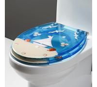 Resin Toilet Seat Elongated, Ocean Series Decorative Toilet Seats Cover with Non-Slip Bumpers, No Slam Slow Close Toilet Lid, Quick Release for Easy Cleaning,Style E