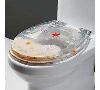 Resin Toilet Seat Elongated, Ocean Series Decorative Toilet Seats Cover with Non-Slip Bumpers, No Slam Slow Close Toilet Lid, Quick Release for Easy Cleaning,Style E