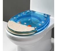 Resin Toilet Seat Round 16.5", Quiet Slow Soft Close Toilet Lid, Heavy Duty Toilet Seats Cover with Ocean Series 3D Effects Decorative, Quick Release Hinges for Easy Clean,E