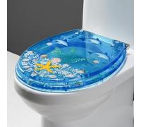 Resin Toilet Seat Round 16.5", Quiet Slow Soft Close Toilet Lid, Heavy Duty Toilet Seats Cover with Ocean Series 3D Effects Decorative, Quick Release Hinges for Easy Clean,Sailboat