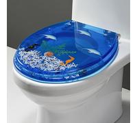 Resin Toilet Seat Round 16.5", Quiet Slow Soft Close Toilet Lid, Heavy Duty Toilet Seats Cover with Ocean Series 3D Effects Decorative, Quick Release Hinges for Easy Clean,E