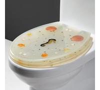 Resin Toilet Seat Round, Ocean Series Decorative Toilet Seats Cover with Non-Slip Bumpers, No Slamming Slow Close Toilet Lid, Quick Release for Easy Cleaning,Style J