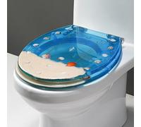 Resin Toilet Seat Round, Ocean Series Decorative Toilet Seats Cover with Non-Slip Bumpers, No Slamming Slow Close Toilet Lid, Quick Release for Easy Cleaning,Style J
