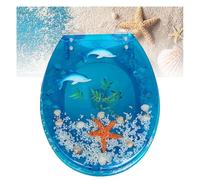 Resin Toilet Seat, Round Soft Close Quick Release 3D Effects Heavy Duty Toilet Seats with Blue Fish Seashells Cover, Acrylic Seats Ocean Series for U/V/O Type