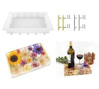 Resin Tray Molds Silicone, 13.5" Large Rectangle Deep Tray Resin Mold & Gold and Silver Handle, Shiny Silicone Tray Board Table Mold for Resin, Floral Preservation Bouquet Resin Mold