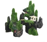 Resin Tree House with Moss Texture Aquarium Ornament for Aquascape Composition and Fish Habitat Integration (B)