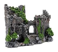 Resin Turtle Tank Decor, Ancient Castle Aquarium Decoration, Faux Moss Green Finish, Black and Green, 6.7 x 2.8 x 5.1 inches, Suitable for Both Freshwater and Saltwater Aquarium Decorative Piece,