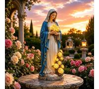 Resin Virgin Mary Garden Light with LED Glowing Roses -Battery-Powered,20cm