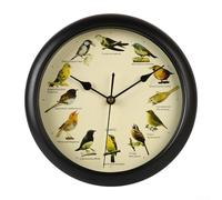 Resin Wall Clock 13 Inch With Twelve Songbird Sounds Playing On The Hour, Includes British And European Bird Names And Songs, Battery Operated Mechanism(Black)