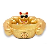 Resin Welcome Cat Lucky Cat Figurine with Key Storage Rack Bracket for Feng Shui Prosperity and Good Luck Decoration