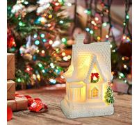 Resin White Glowing Small Desktop Micro Ornaments Christmas Cottage Complete Ornament Set (E, 8.5x4x5cm)